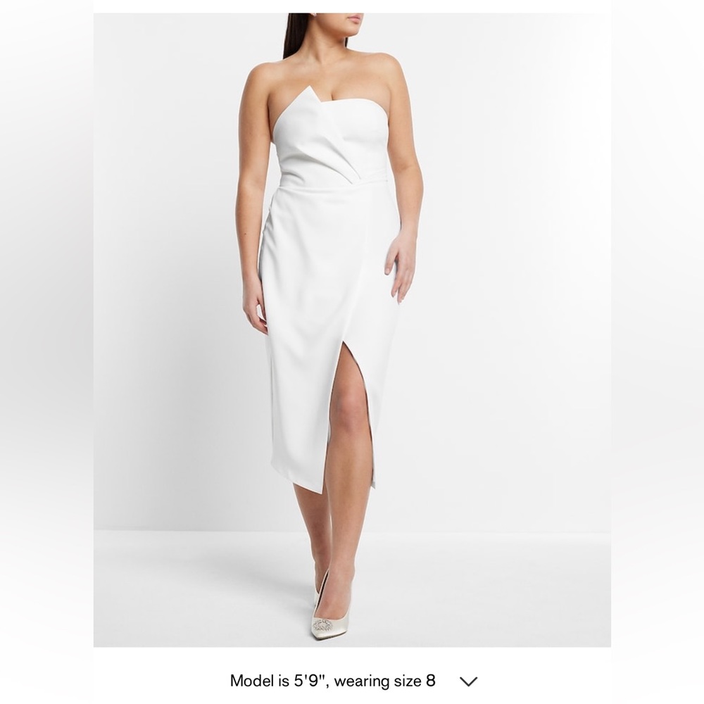 Asymmetrical Strapless Back Bow Midi Dress with Train